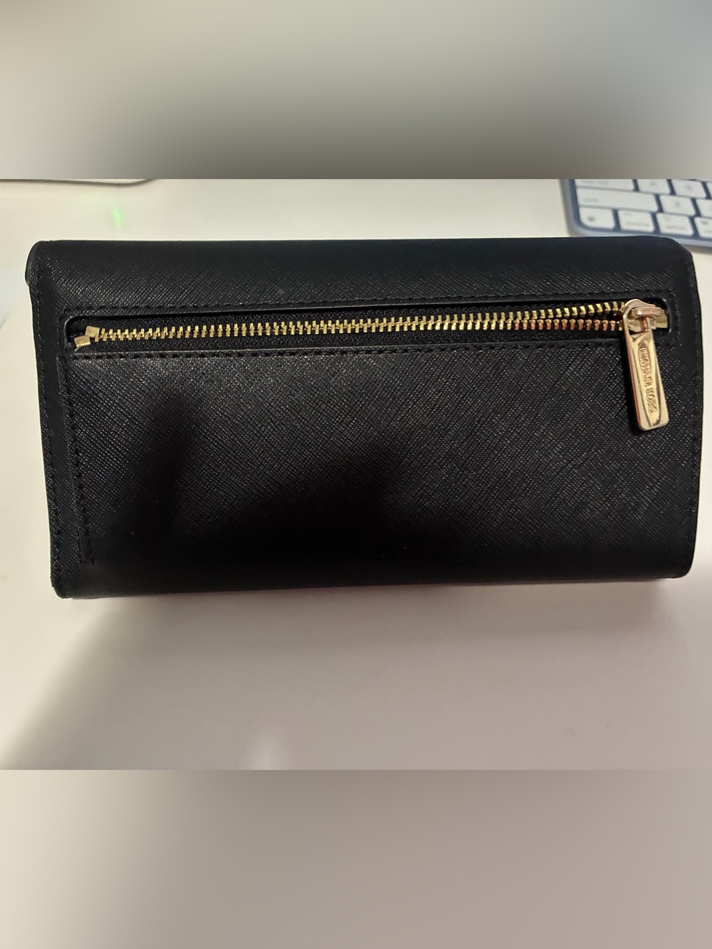Michael Kors Black Leather Fold-Over Wallet with Gold Logo - Picture 5 of 5